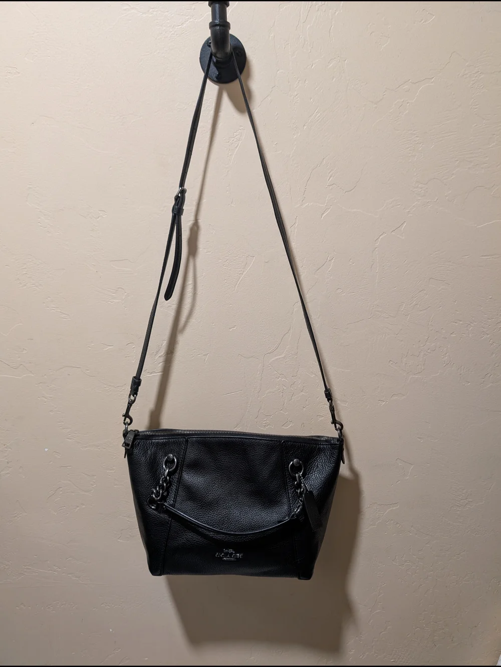 Coach Kacey Pebbled Leather Black Shoulder Crossbody Bag Purse C8317